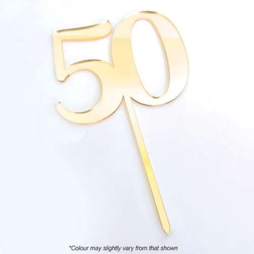 50 Gold Acrylic Cake Topper - Click Image to Close